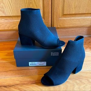 EILEEN FISHER CROFT MESH-KNIT BLACK BOOTIES